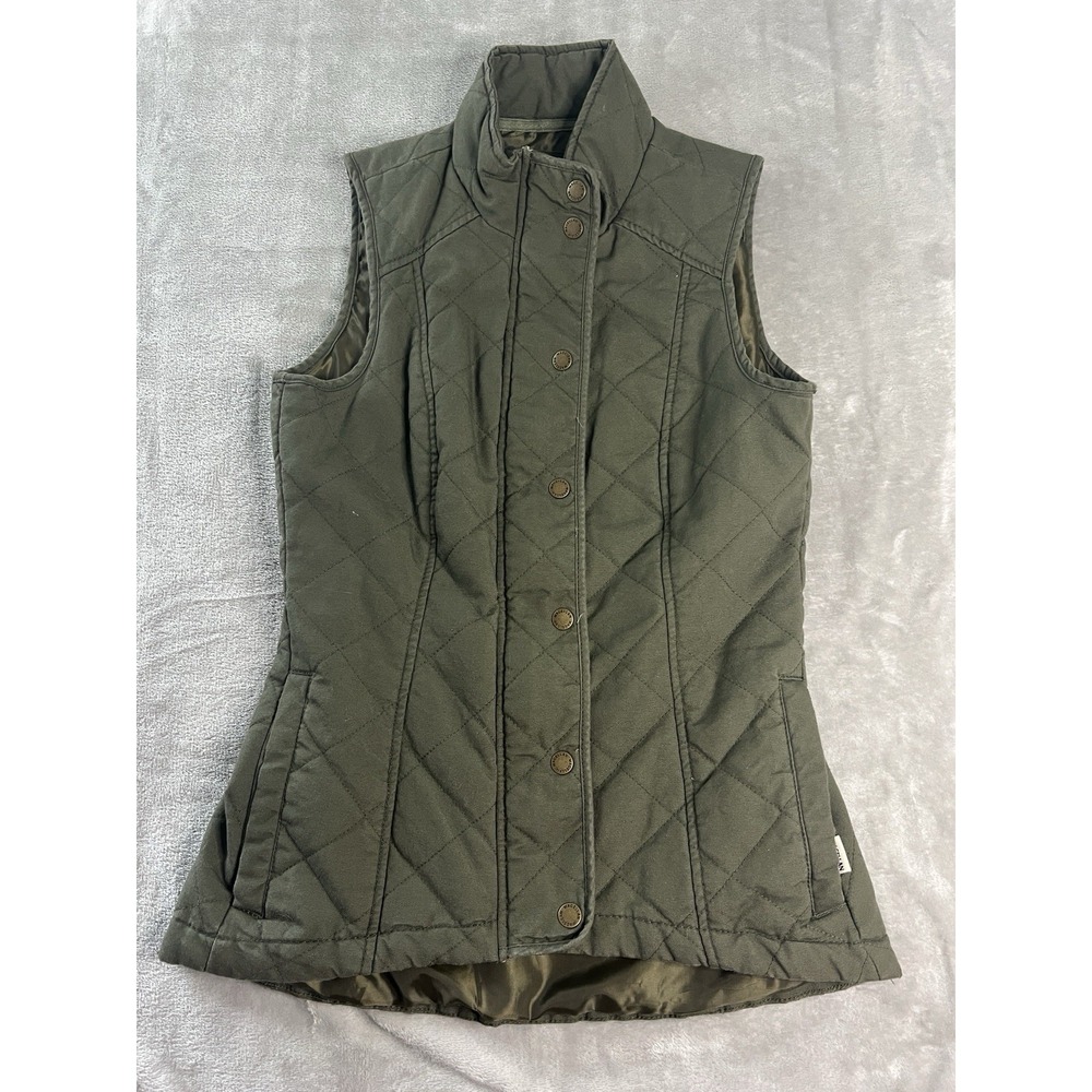 Magellan Outdoors Women's Quilted Puffer Vest Olive Green Snap Front Size Small